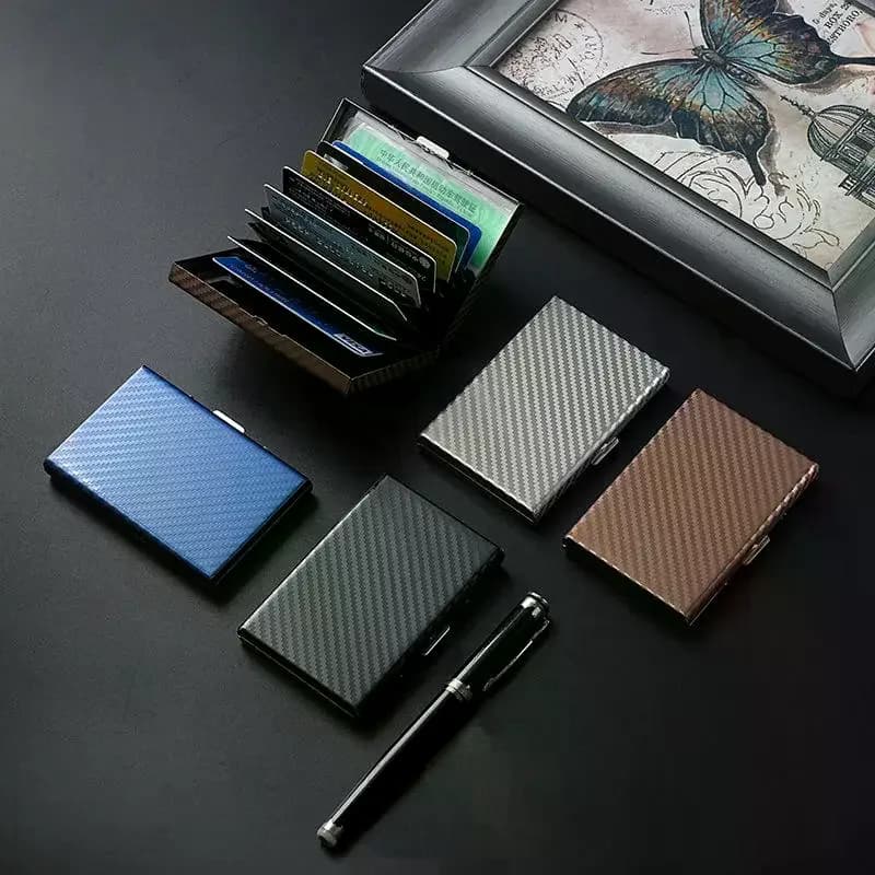 Organizer per carte RFID da uomo in carbonio da 1 pezzo con custodia a portafoglio sottile in alluminio metallico anti-scansione