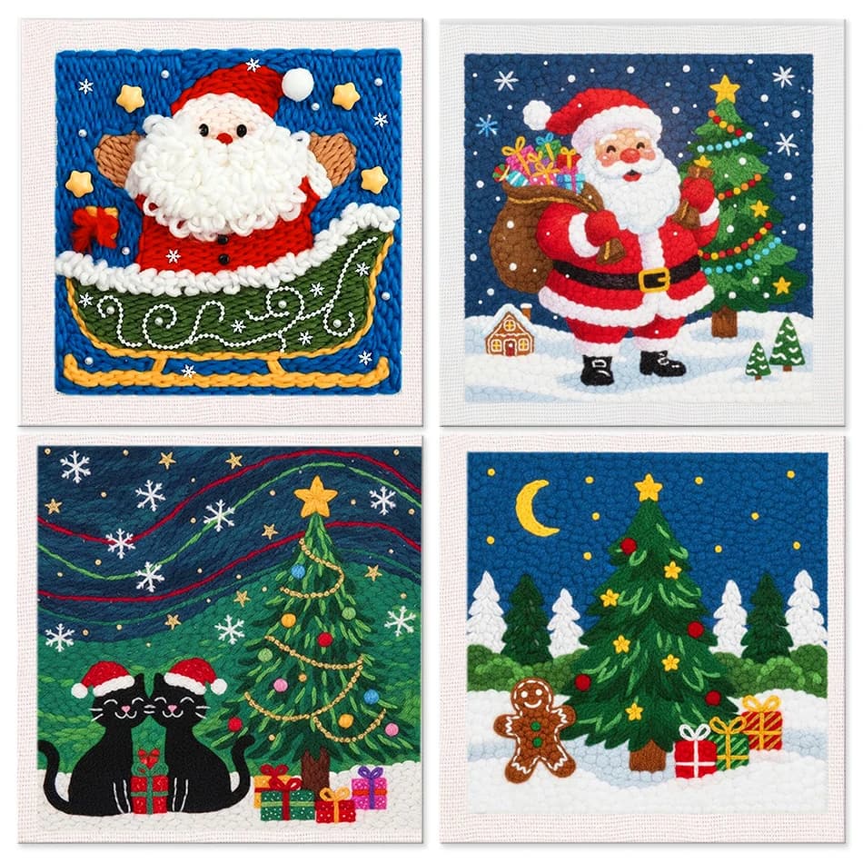 Christmas Theme Punch Needle Embroidery Kit Santa Claus Xmas Tree Pattern Rug Hooking Set DIY Holiday Wall Decor For Beginners