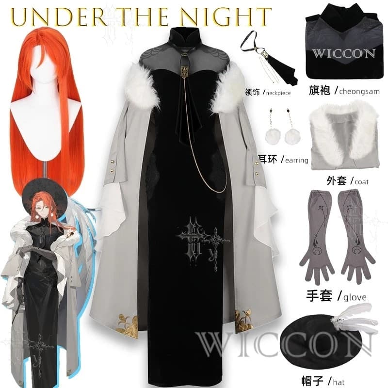 Under The Night Popular BOSS Improved Black Cheongsam Full Set Ancient Costume Halloween Carnival Party Event Stage Game Cosplay