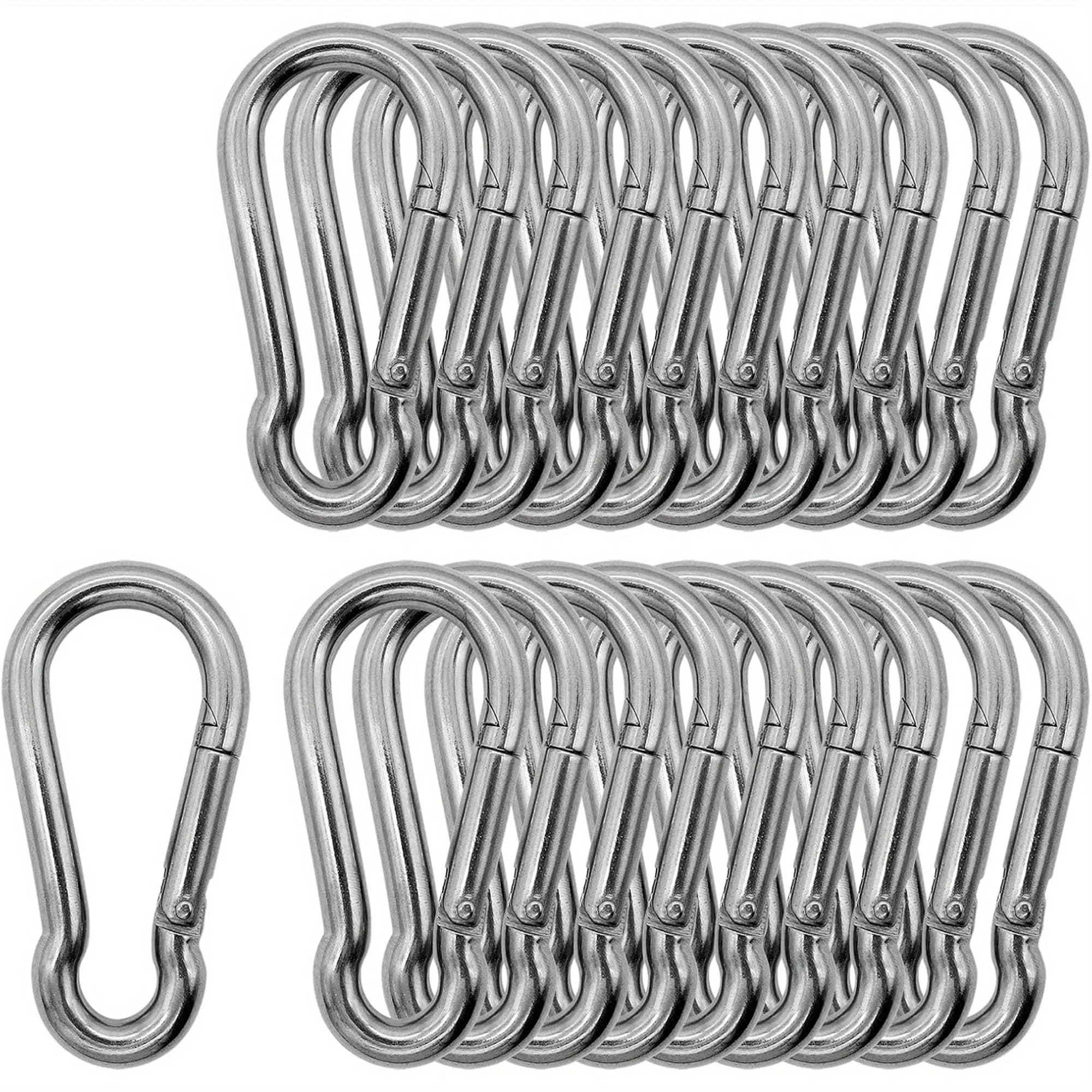 Set of 20 Heavy-Duty Carabiners Made from 316-Grade Marine Stainless Steel, Designed to Be Durable and Rust-Resistant, Suitable for Various Uses Including Gym Equipment, Swings, Dog Leashes, Hammocks, Keychains, Etc