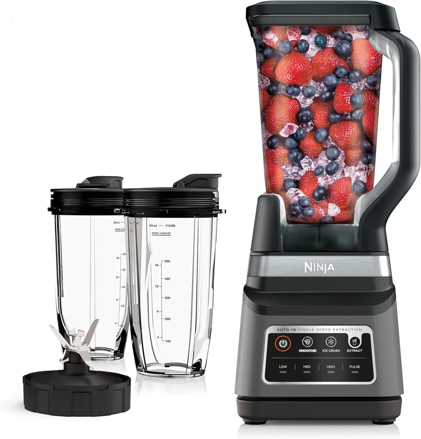 Frullatore professionale con Auto-iQ, potenza 1400 W, 3 programmi per frullati e bevande ghiacciate, include brocca da 72 once e tazze da asporto