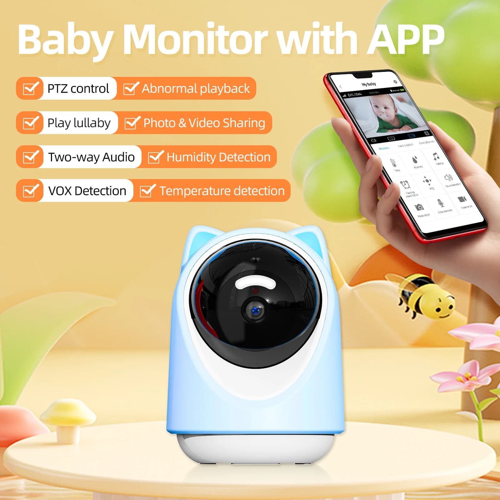 Monitor per Bambini 5G Intelligente con Monitoraggio Remoto tramite APP, Rilevamento Temperatura e Pianto, Telecamera per Casa