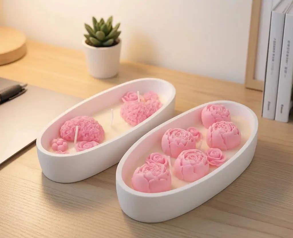 Heart Rose Floral Scented Candle Oval Holder Soy Wax Aromatherapy Home Bedroom Decor Romantic Holiday Souvenir Gift