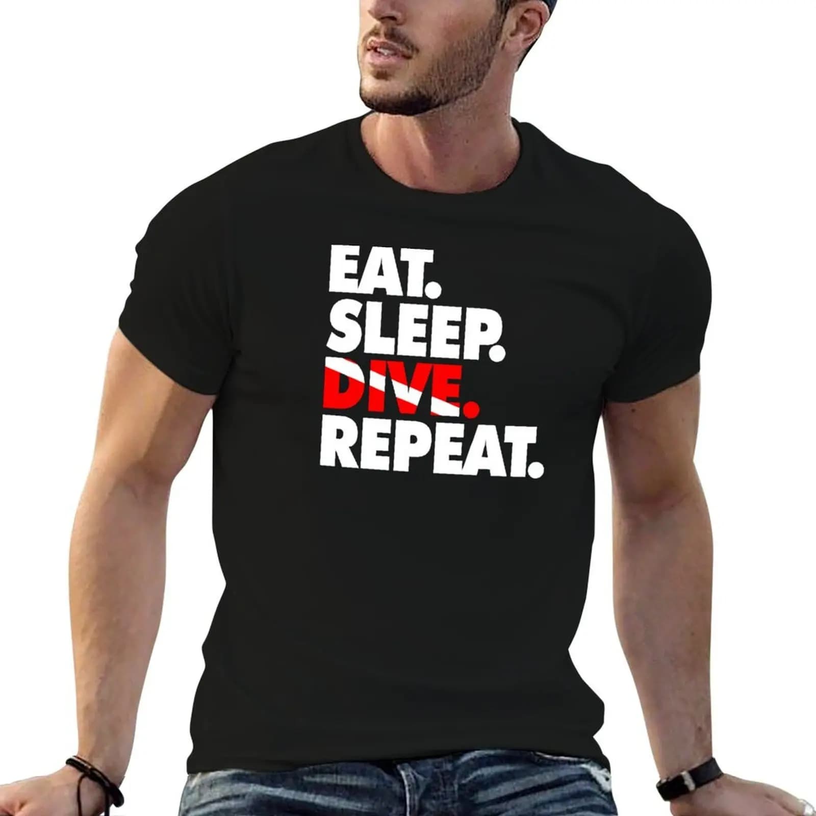 Eat Sleep Dive Repeat - T-shirt divertente per immersioni, subacquea, snorkeling, t-shirt divertente con umorismo scuro, t-shirt da uomo di lusso