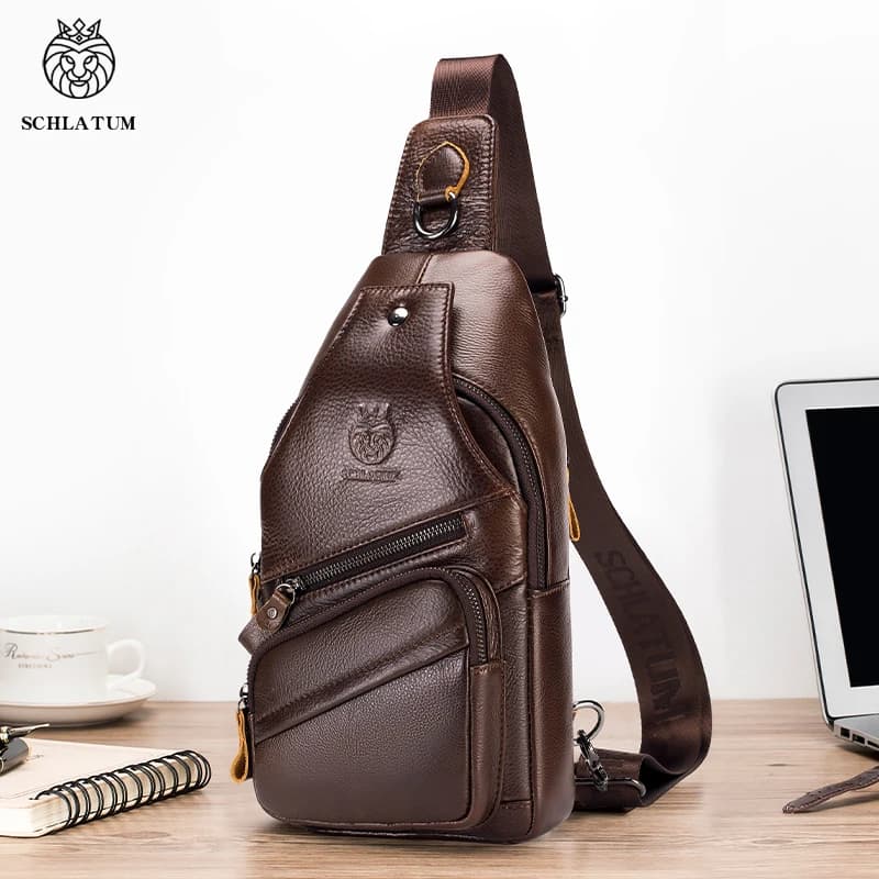 SCHLATUM borsa pettorale in vera pelle per uomo moda uomo tasca con Zip borsa da viaggio borsa a tracolla multifunzione moda