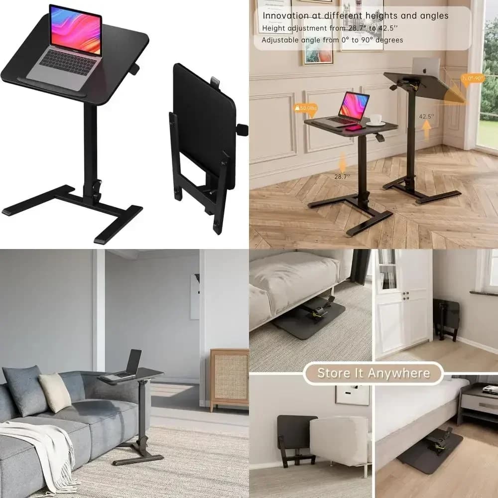 Scrivania mobile pieghevole da 25 pollici - Nessun montaggio richiesto, regolabile pneumaticamente in altezza (da 29 a 42 pollici), scrivania per laptop con ruote nascoste