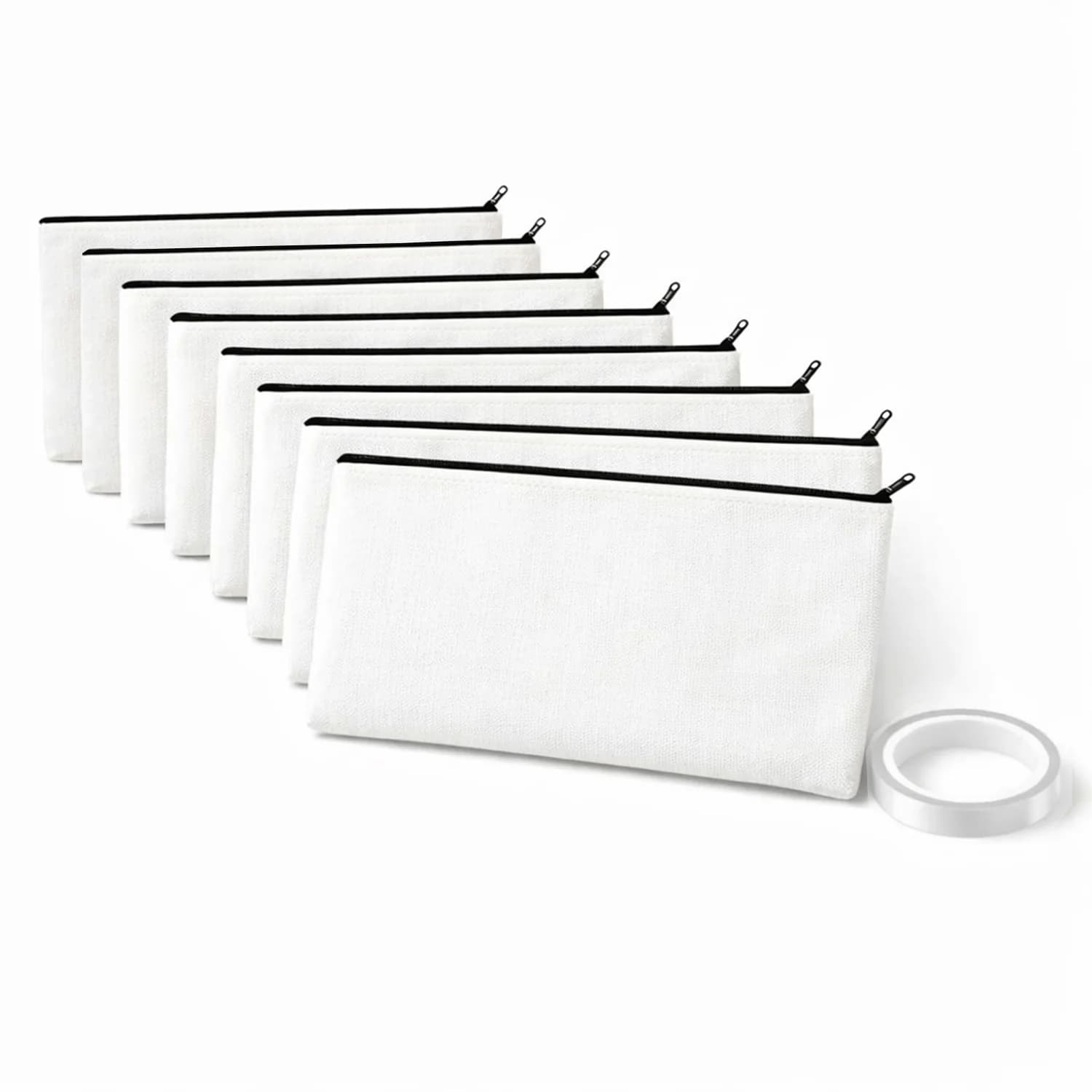 8-Pack Canvas White Sublimation Zipper Pouches with Heat Resistant Tape - Blank Starter Kit for Heat Press And Daily Storage