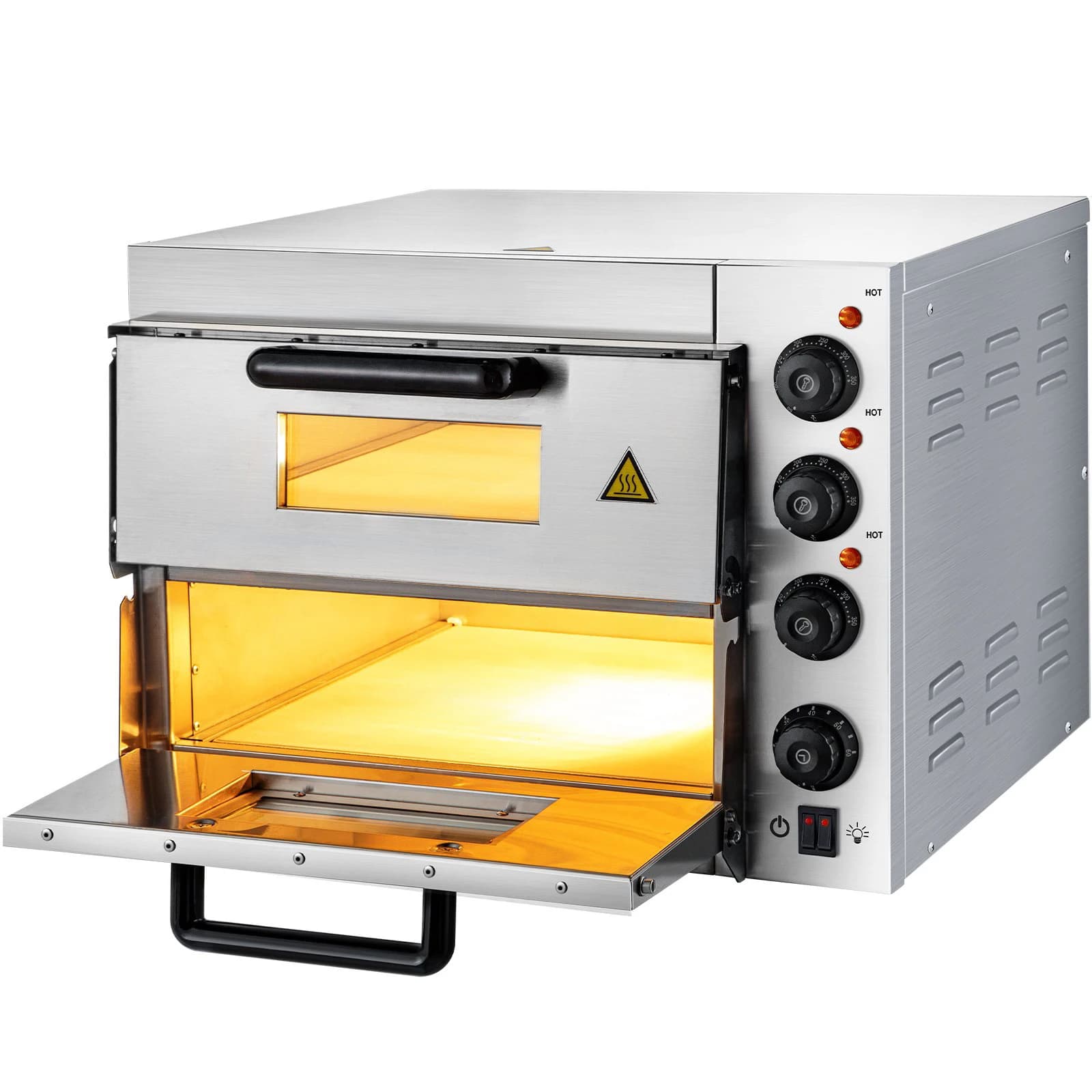 Forno per pizza elettrico commerciale a doppio piano da 14\" in acciaio inossidabile con pietra e ripiano Forno da forno da appoggio 110V 1950W