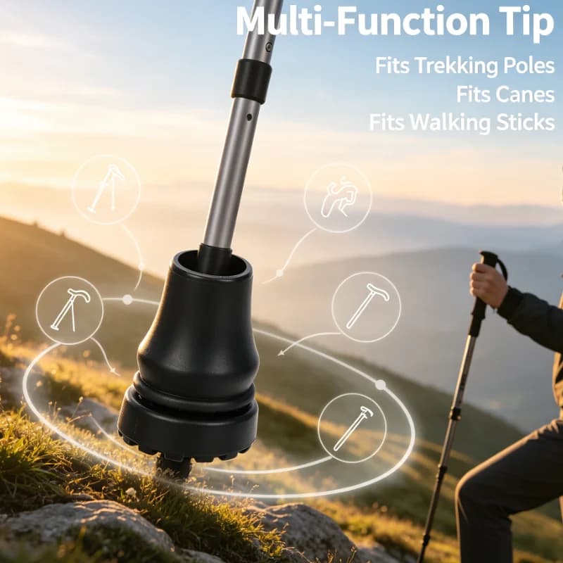 100pcs Black Gourd Shape Walking Stick Foot Cover Hiking Pole Accessories Anti Slip Rubber Pad For Trekking Gear