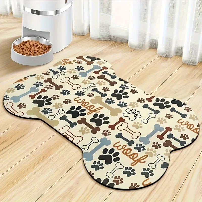 Tappetino Antiscivolo ad Asciugatura Rapida con Motivo Geometrico a Lisca di Pesce per Cani, in Poliestere, per Ciotole di Cibo e Acqua, per Cani di Piccola e Media Taglia