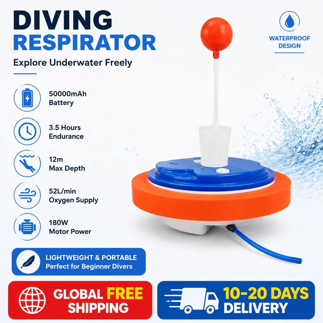 Lieyu Scuba Diving Ventilator Snorkel Tankless Dual Users Portable Underwater Equipment Device Waterproof Scuba Breathing System