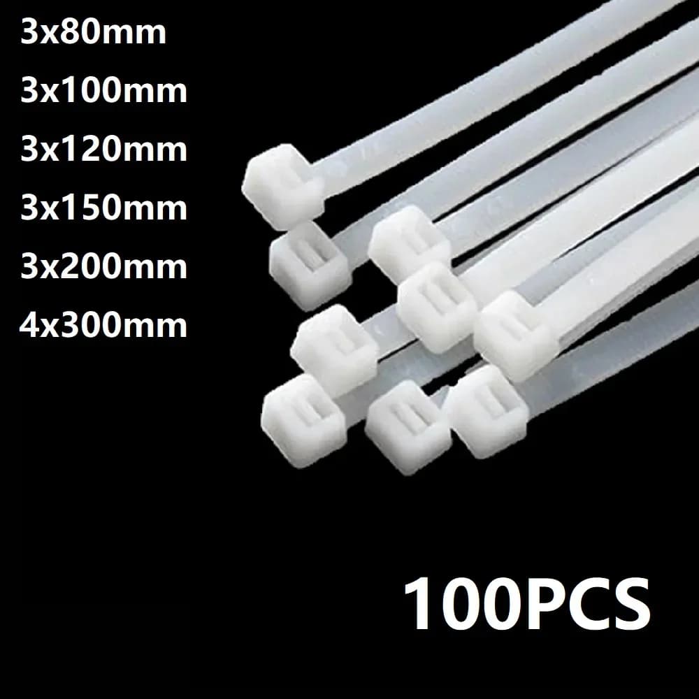 100 pezzi bianco autobloccante nylon industriale fascetta 1.99mmx80/100/120/150/200 2.7mmx300 fissare cavo organizzatore filo cavo ZipTie