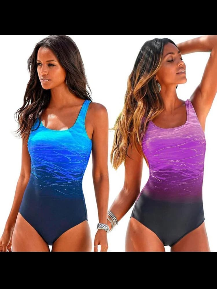 Costume da bagno intero da spiaggia estivo sexy aderente incrociato incrociato senza schienale Costume da bagno da donna con stampa sfumata slim casual
