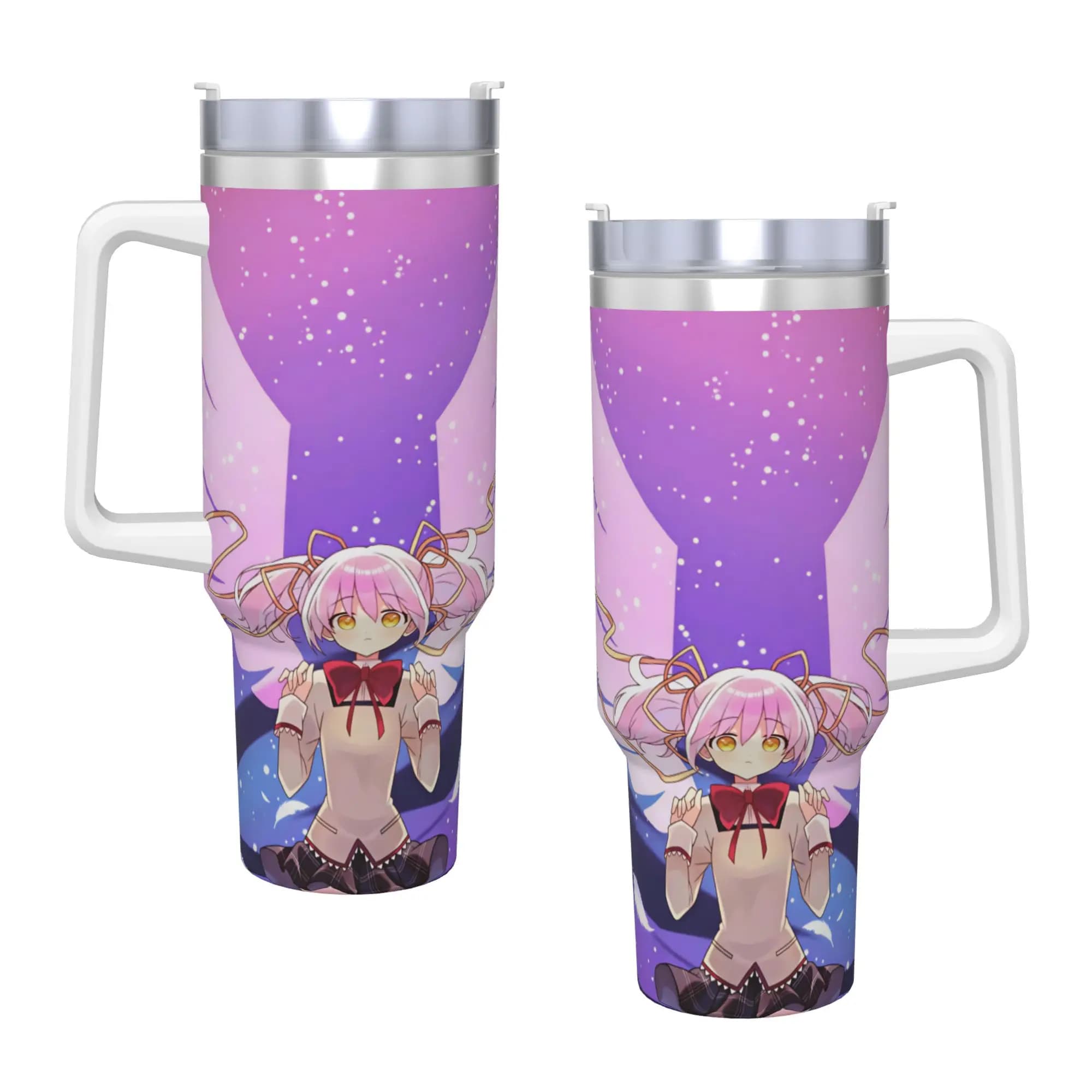 Stainless Steel Tumbler Anime Puella Magi Madoka Magica Car Mugs With Straws Hot Drinks Water Bottle Insulated Large Thermal Mug