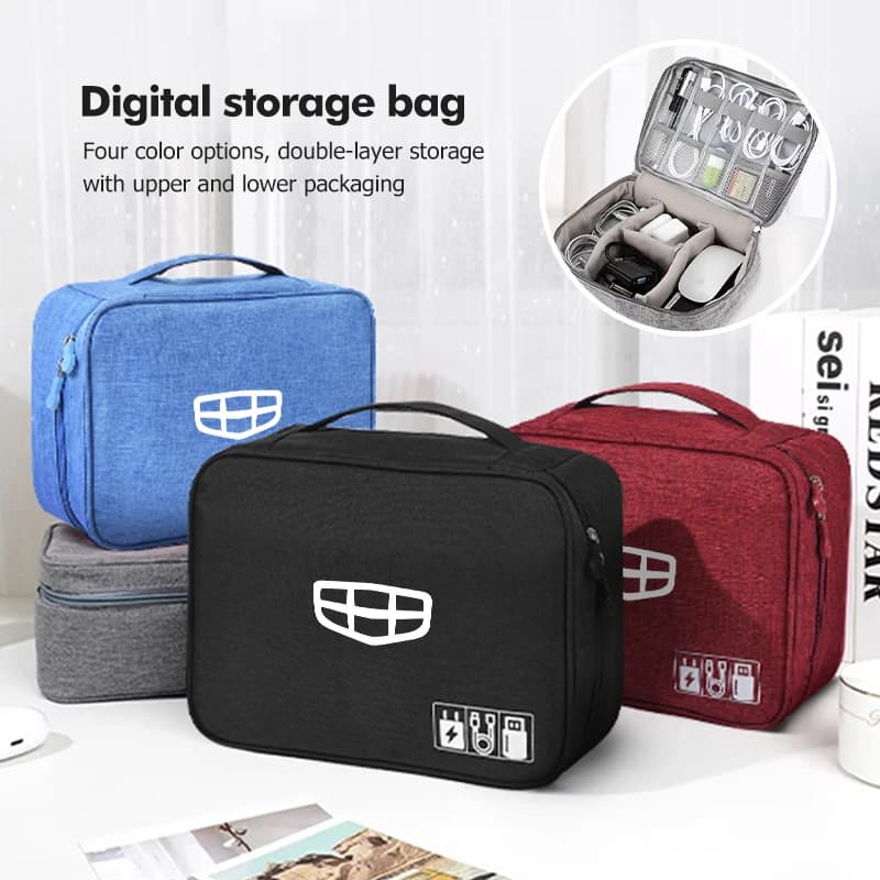 For Geely Large Capacity Car Storage Digital Data Cable Organizer Bag Auto Accessories Atlas pro Tugella Emgrand ec7 Coolray