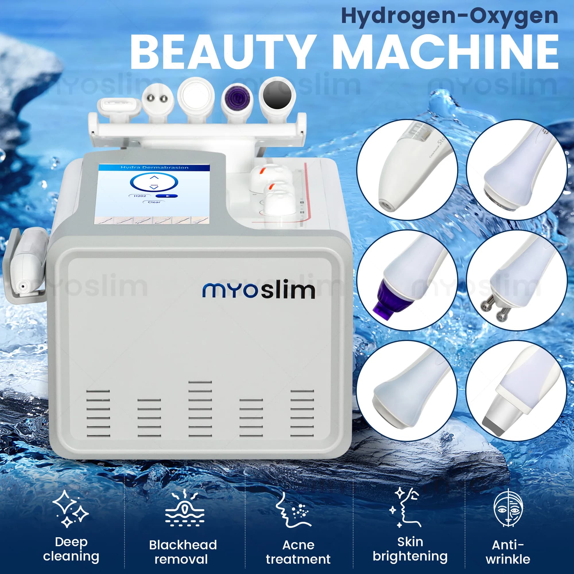 Nuova Macchina per Trattamenti Viso 6 in 1 con Getto d'Acqua e Ossigeno, Peeling a Getto d'Ossigeno, Microdermoabrasione, Aspirazione e Idratazione