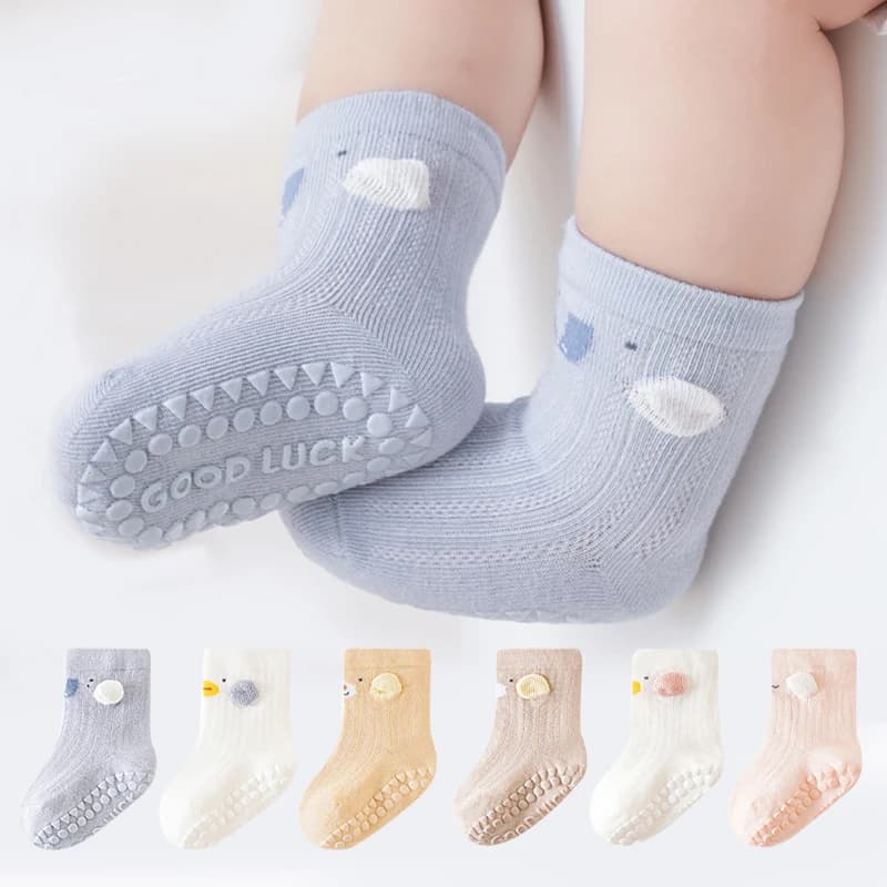 3 Pairs Cartoon Baby Floor Socks Mesh Thin Soft Cotton Non-Slip Socks For Newborns & Toddlers