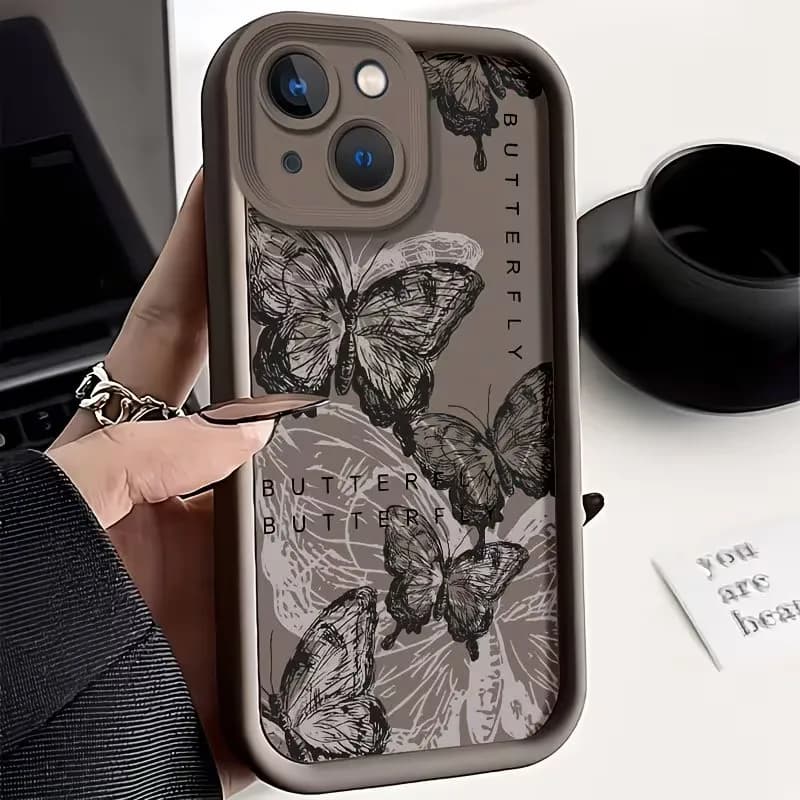 Cover Protettiva Morbida in Silicone con Farfalla per iPhone 17 16 15 14 13 12 11 Pro Xs Max Plus Air Mini XR X 17e 16e