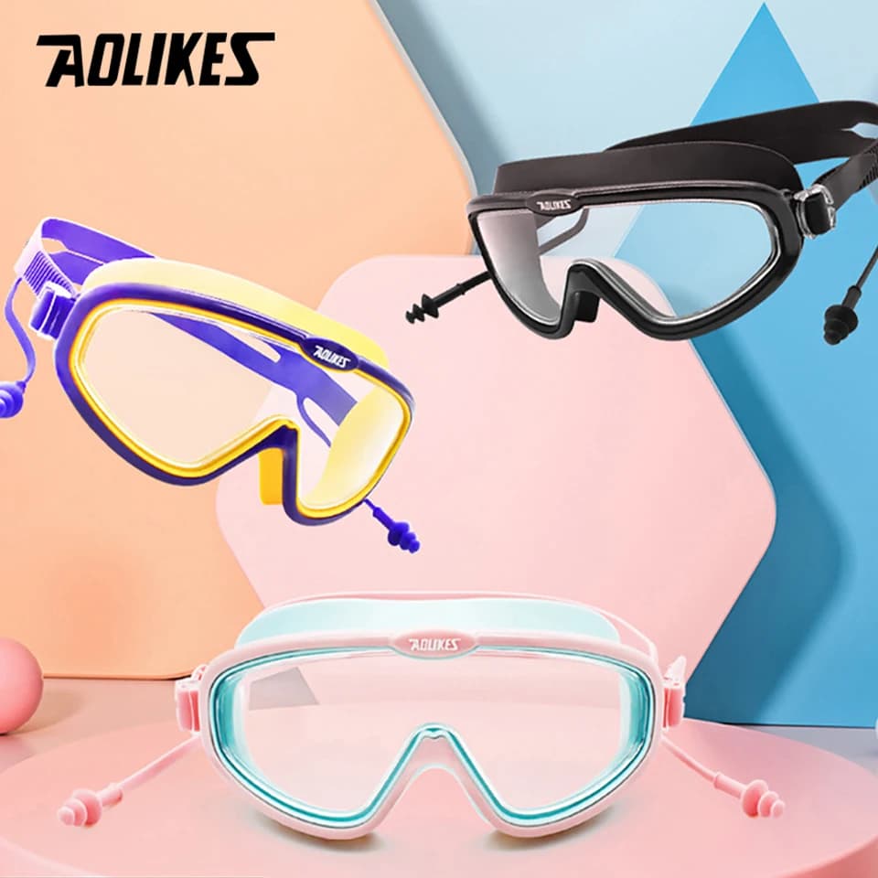 AOLIKES Swimming Glasses for Children, Pool Mask with Montatura Grande Antiappannamento for Boys and Girls, Silicone Diving Glasses