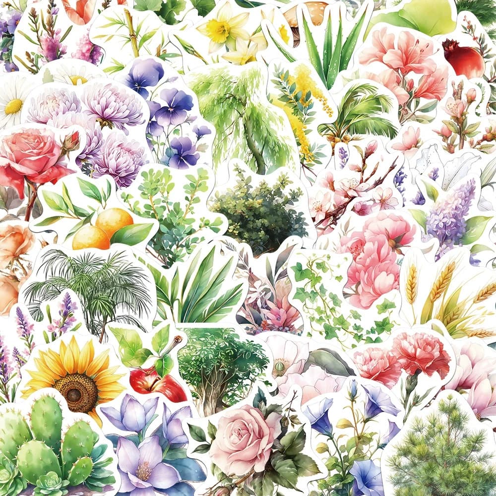 10/30/50pcs Cute Hand Drawn Plant Flowers Cartoon Stickers DIY Notebook Luggage Phone Helmet Aesthetic Graffiti Sticker Toy Gift
