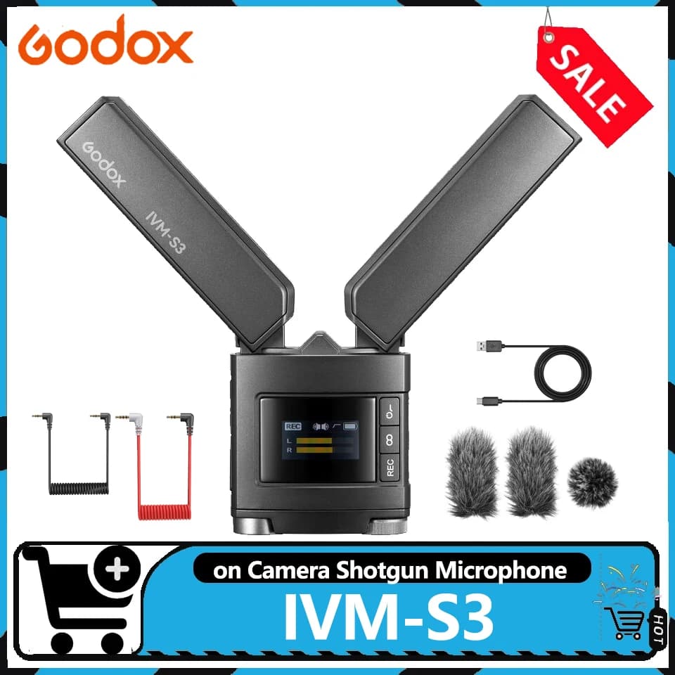 Microfono Shotgun Cardioide Doppio Godox IVM-S3 per Fotocamere e Dispositivi Mobili, SPL Massimo 100dB