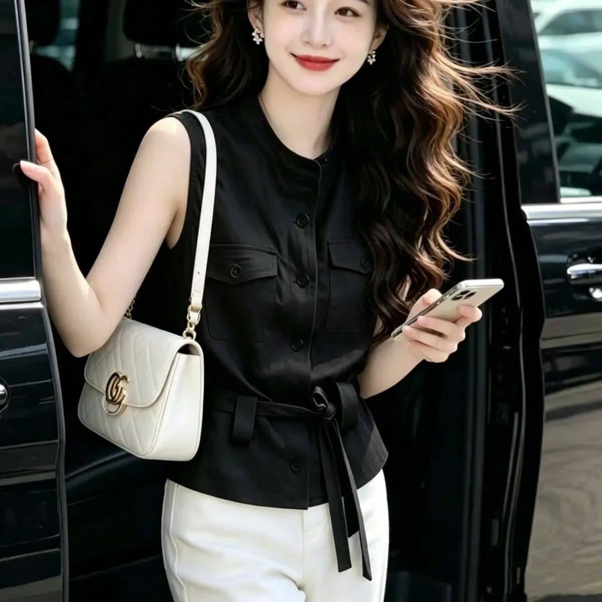 Elegant Belted Waist Vest Women's Summer New Design Trendy Age-Defying Sleeveless Top Fashionable Old Money Style Shirt