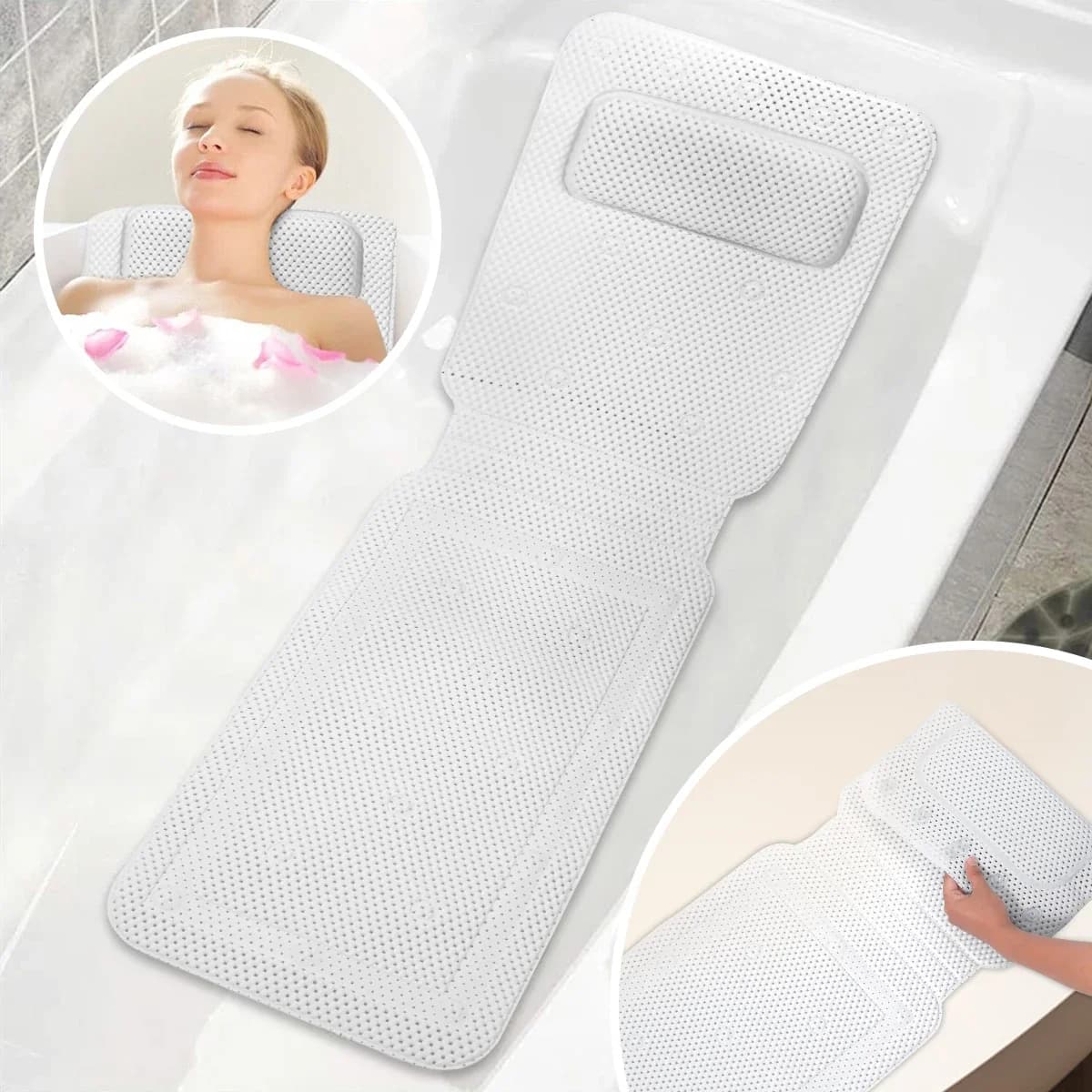 Tappetino per cuscino da vasca antiscivolo con ventosa Resto completo per il corpo Cuscino da bagno Cuscino per collo SPA Accessori di sicurezza per il bagno appendibili