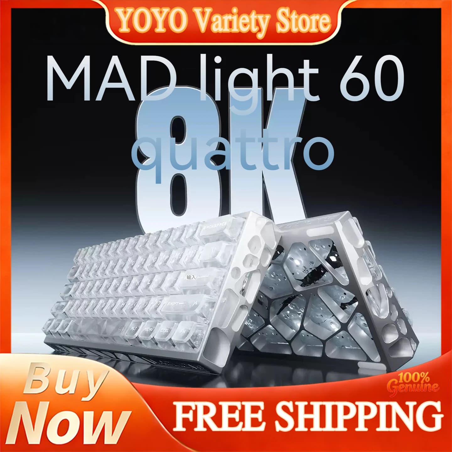 Tastiera da gioco Mad Catz Mad Light 60 Quattro con interruttori magnetici, scocca interamente in alluminio CNC, retroilluminazione RGB e keycaps in cristallo per Esports