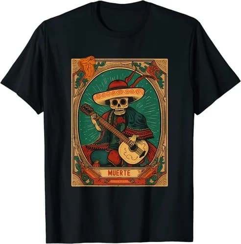 NUOVA T-Shirt Vintage con Carte dei Tarocchi del Giorno dei Morti, Dia de los Muertos