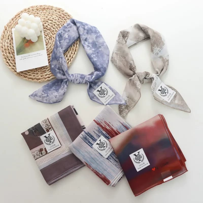 Korean Style Fashion Retro Small Silk Scarf Women's Spring Autumn Versatile Thin Pure Cotton Small Square Small Scarf Headscarf