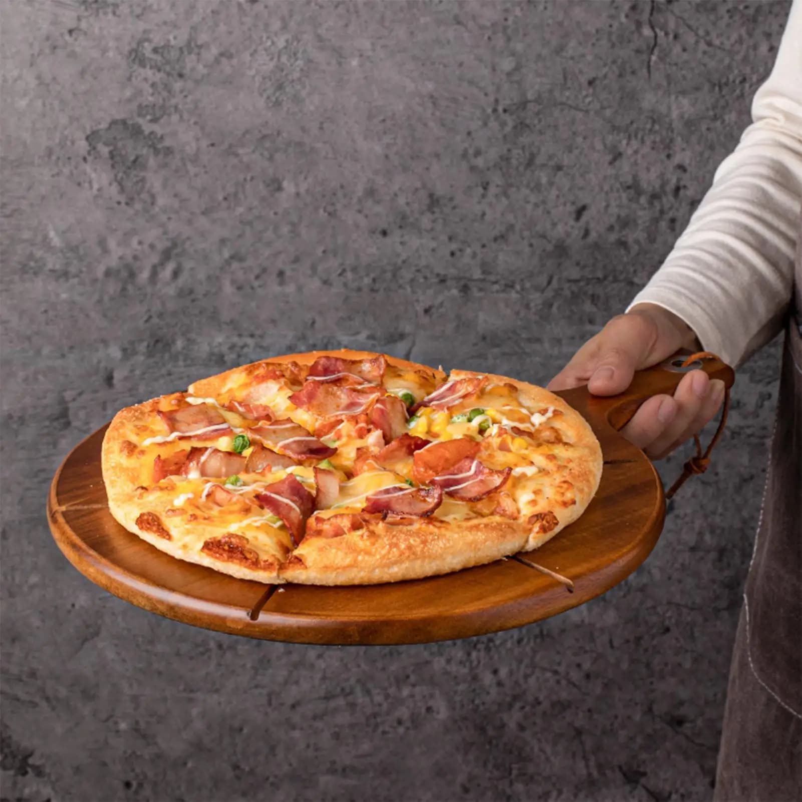 Round Pizza Table Pastry Tools Wood Pizza Plate Multifunctional Food Taller Pizza Pane Fruit Tray for Sushi