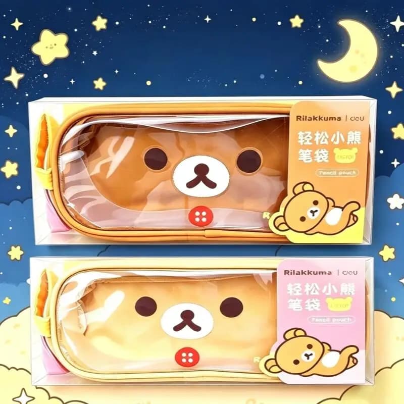 Japan Anime Rilakkuma Brown Pvc Transparent Waterproof Pencil Case Pencil Eraser Compartmentalized Storage Friend's Holiday Gift