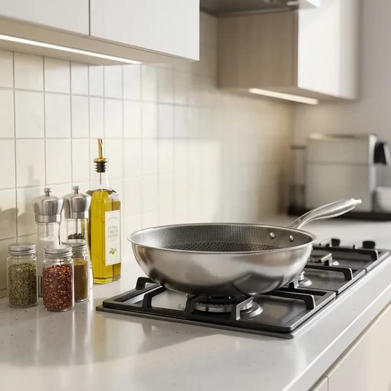 Energy Saving Non Stick Chinese Wok Three Layer Stainless Steel Frying Pan Kitchen Cookware
