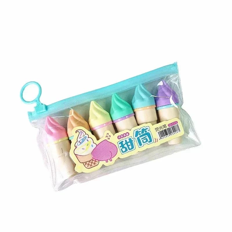 Set di 6 Evidenziatori a Forma di Gelato, Mini Penne Marcatori per Bambini, Strumenti di Disegno e Pittura per Studenti, Nuovi Articoli di Cancelleria Scolastica