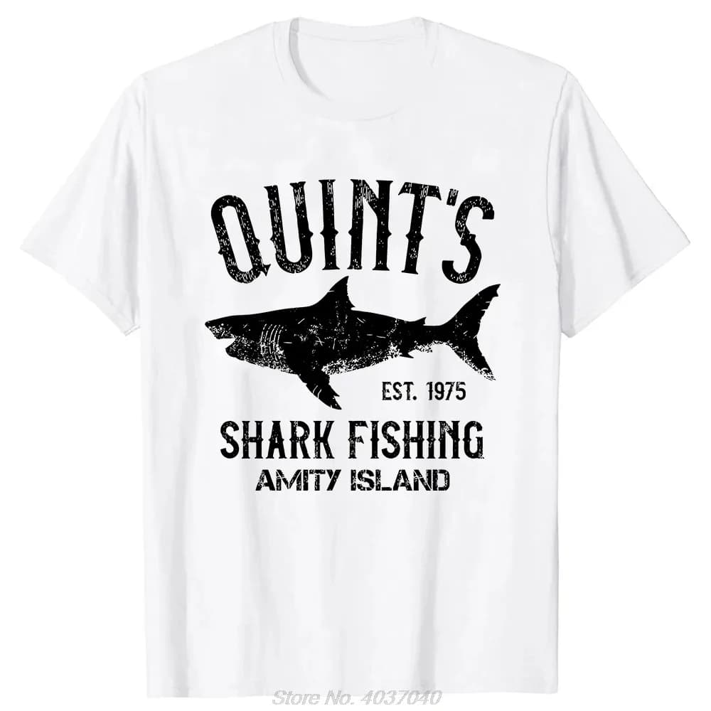 Quints Shark JAWS Amity Island 1975 Navy T-shirt Uomo Abbigliamento Casual Basic T Shirt Fitness oversize Tshirt Tees Tops