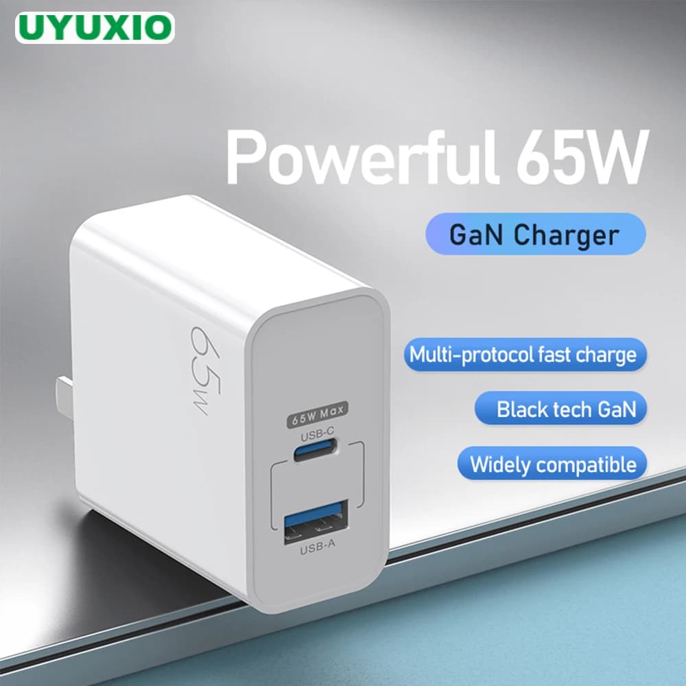 UYUXIO 65W 2 in 1 adattatore per caricabatterie per telefono Gan ricarica Super veloce per Macbook iPad Samsung iPhone 16 15 Pro Max Plus tutti i telefoni