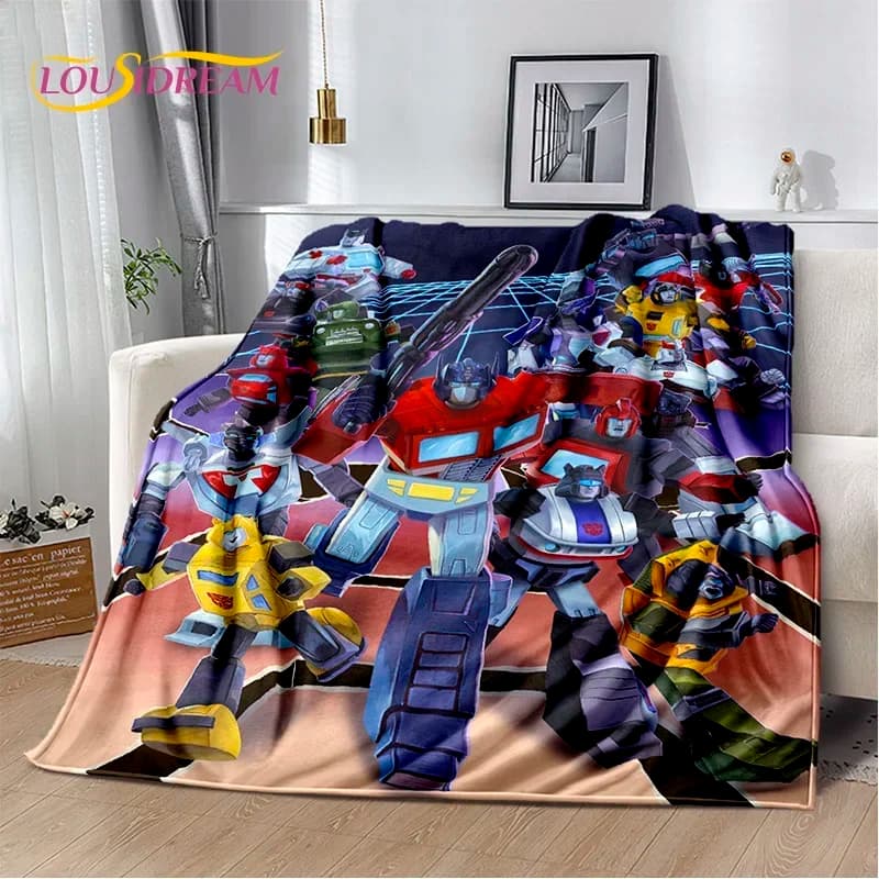 Coperta in Flanella Morbida con Personaggi dei Cartoni Animati Transformers Autobots per Letti, Divani, Picnic, Coperta per Esterni e Regalo