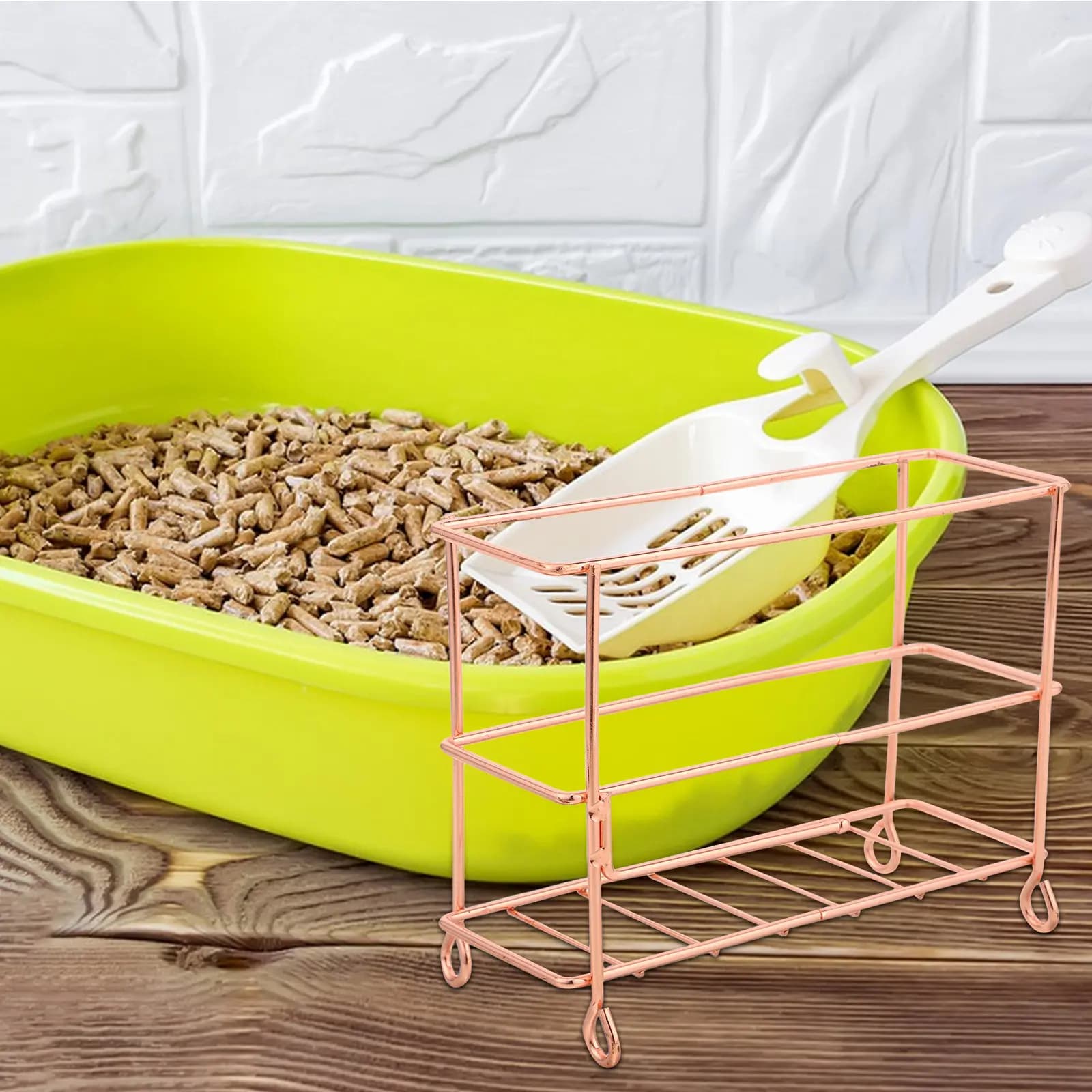 Supporto in metallo per paletta lettiera gatti, struttura cava, in ferro, organizer per paletta lettiera, per area animali domestici, accessori per gattini