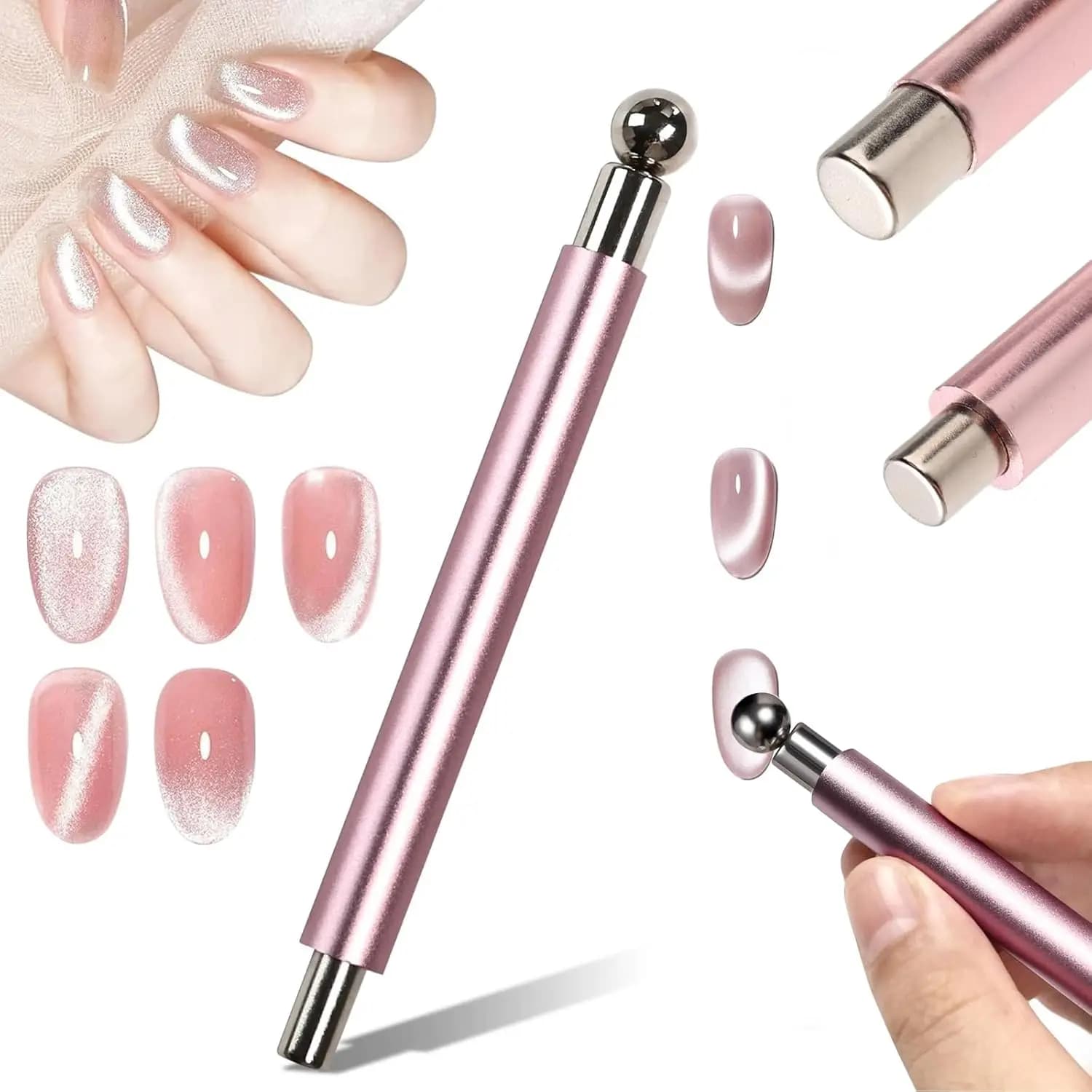 LINMANDA Bastoncino magnetico per nail art a doppia testa 3 in 1, strumento multifunzionale per nail art, adatto per il fai da te a casa