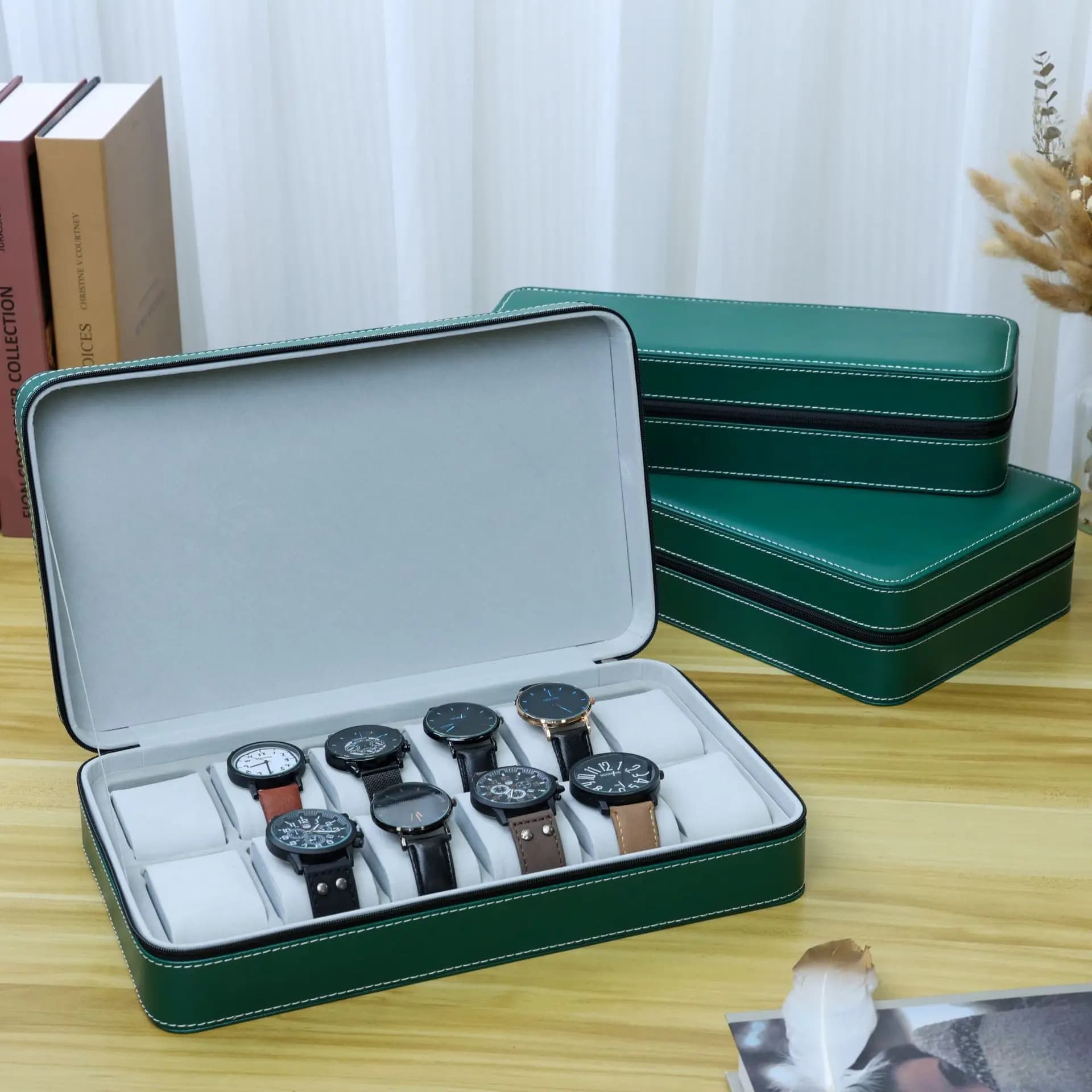 2023 New 6/10/12 Girds Portable Watch Storage Boxes Organizer with Zipper Classic Style Multifunctional Watch Display Box