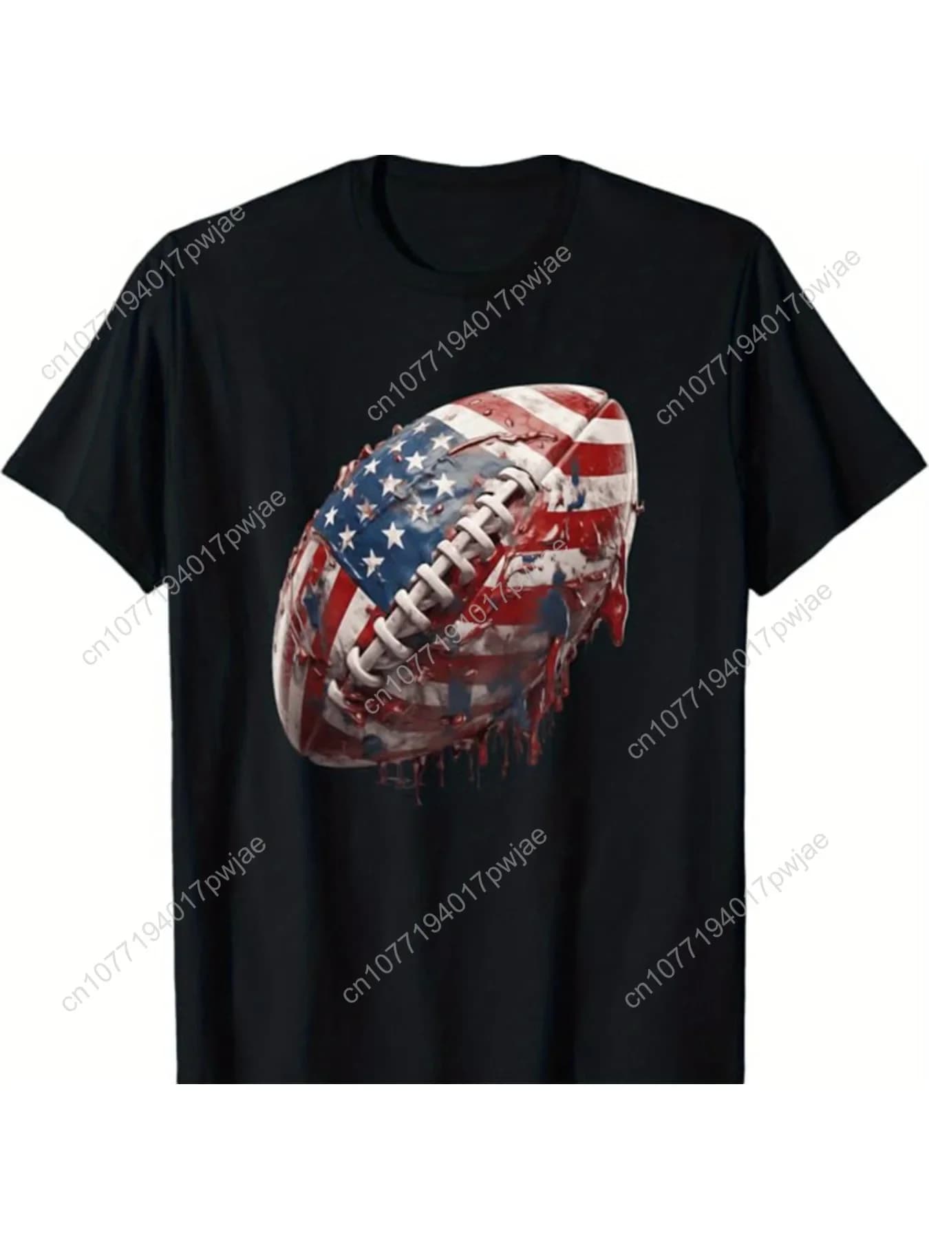 [Everyday Comfort] Men's 100% Cotton American Football Graphic T-Shirt Casual Crew Neck Short Sleeve Tee with Patriotic Print