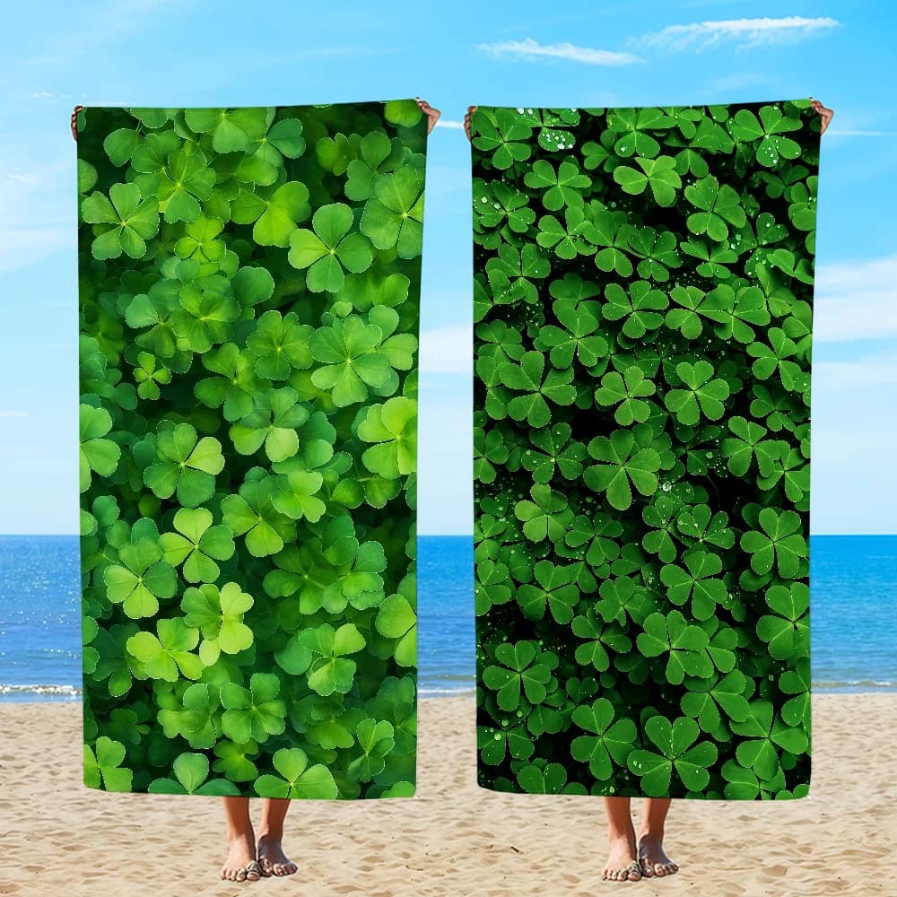 Lucky Four-Leaf Clover Towel Textile Bathrobe Beach Quick-Drying Lightweight Portable Camping Swim Pool Travel