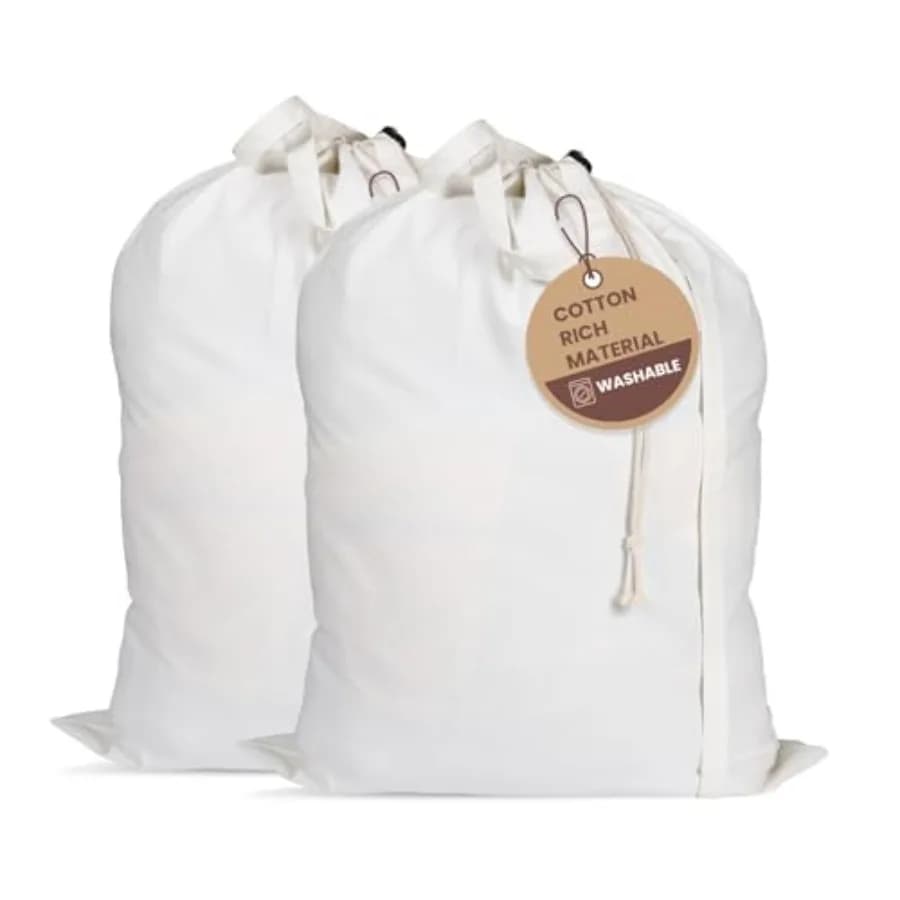 Borsa per Bucato Grande in Tela di Cotone LFH con Manici, Chiusura a Coulisse Resistente, Lavabile, per Scuola, Viaggi e Casa