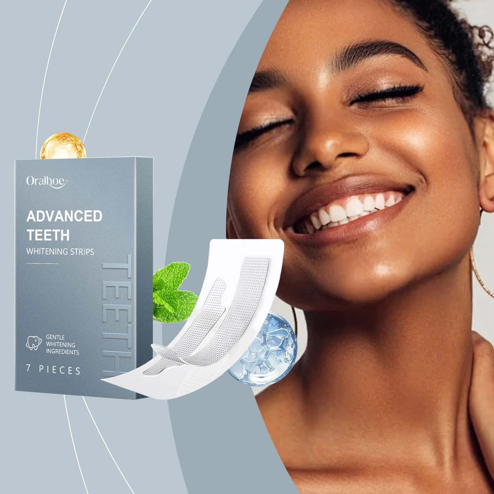 Teeth whitening strips: delicate oral hygiene for bright teeth, enamel protection and long lasting fresh breath maintenance