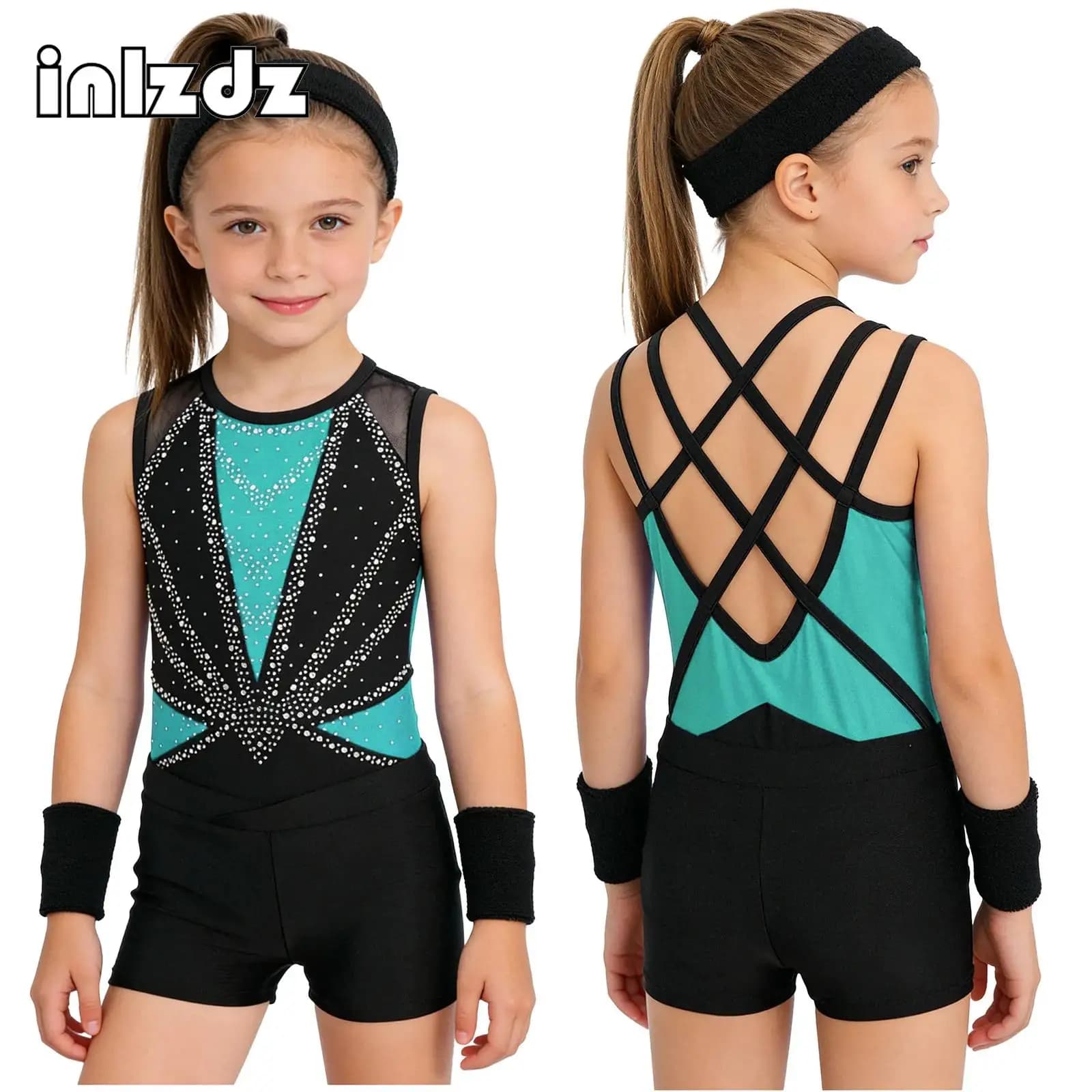 Completo Set per Bambine: Body da Balletto, Pattinaggio Artistico, Ginnastica Ritmica + Pantaloncini + Accessori per Spettacoli Teatrali