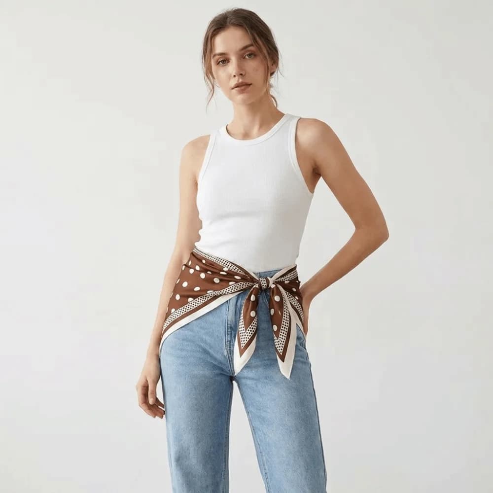 Fashion Printed Polka Dot Triangle Scarf Polyester Thin Jeans Waist Belt Bandana Versatile Imitation Silk Scarf Women