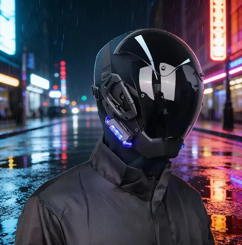 Cyberpunk Tech Mecha Mask, Full Bright Cap, Party Accessories and Cosplay