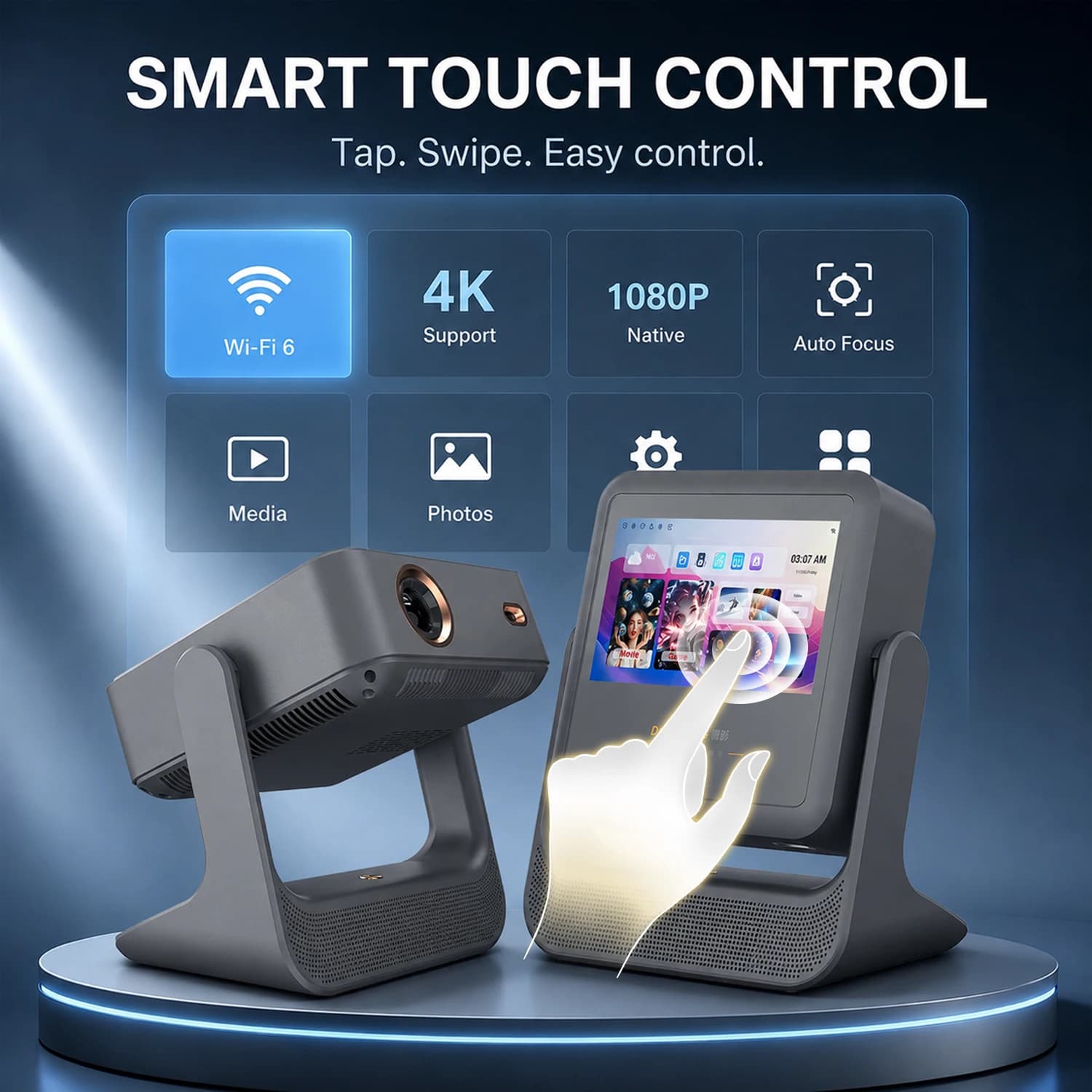 Smart Sports Projector Like Phone Operation 3in1 Tablet Speaker Projector for Ball Game Live Broadcast