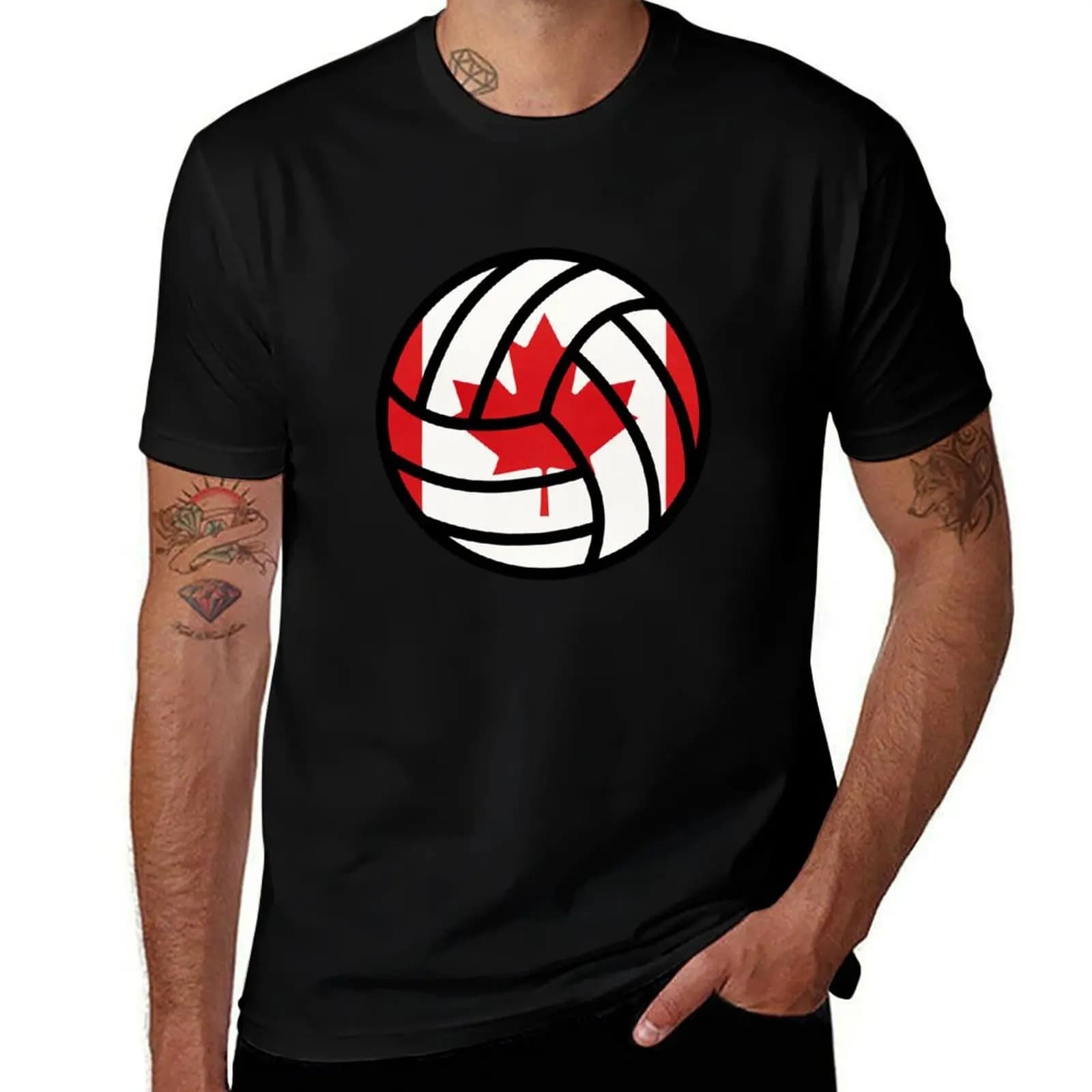 Canadian Volleyball T-Shirt Basic Breathable Solid Color T-Shirt