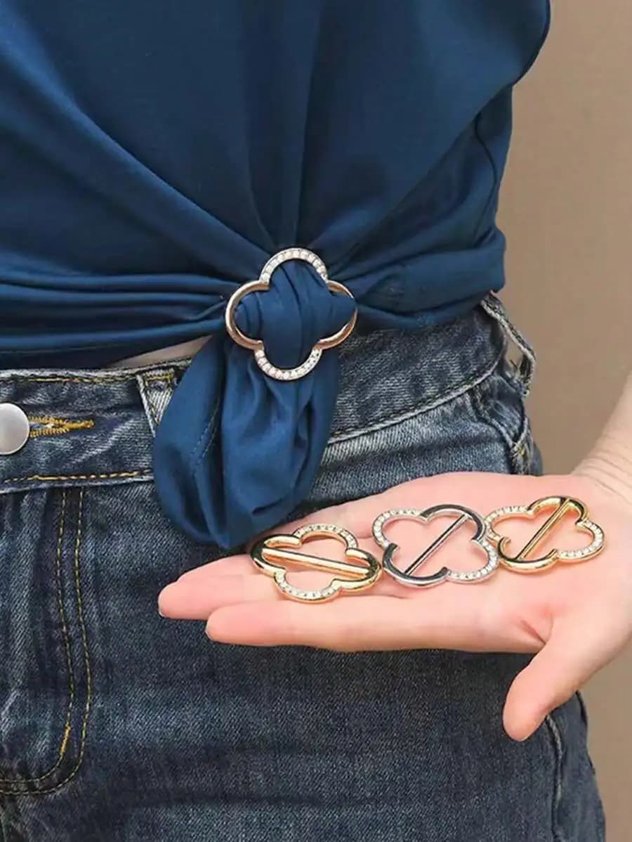 Set di 3 fermagli per cintura a forma di quadrifoglio in metallo per donna, accessori moda